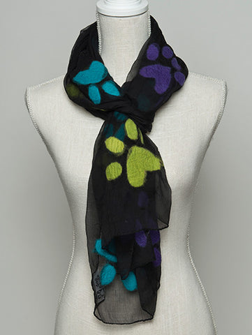 Paws - Felted Chiffon Scarf - Black