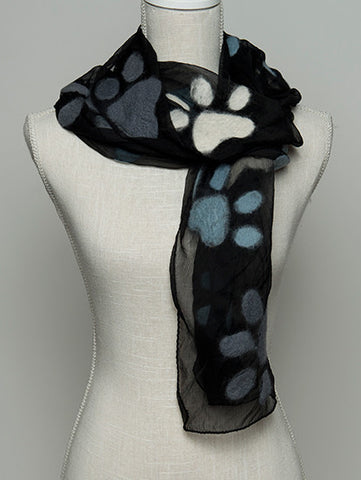 Paws - Felted Chiffon Scarf - Black