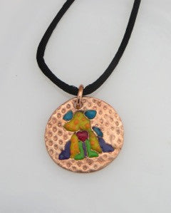 Funky colored dog line Sitting dog necklace copper